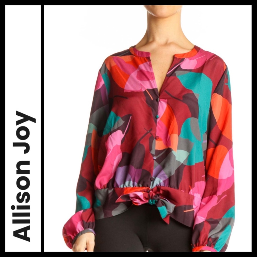 NWOT Allison Joy Graphic Print Tie Waist Blouse